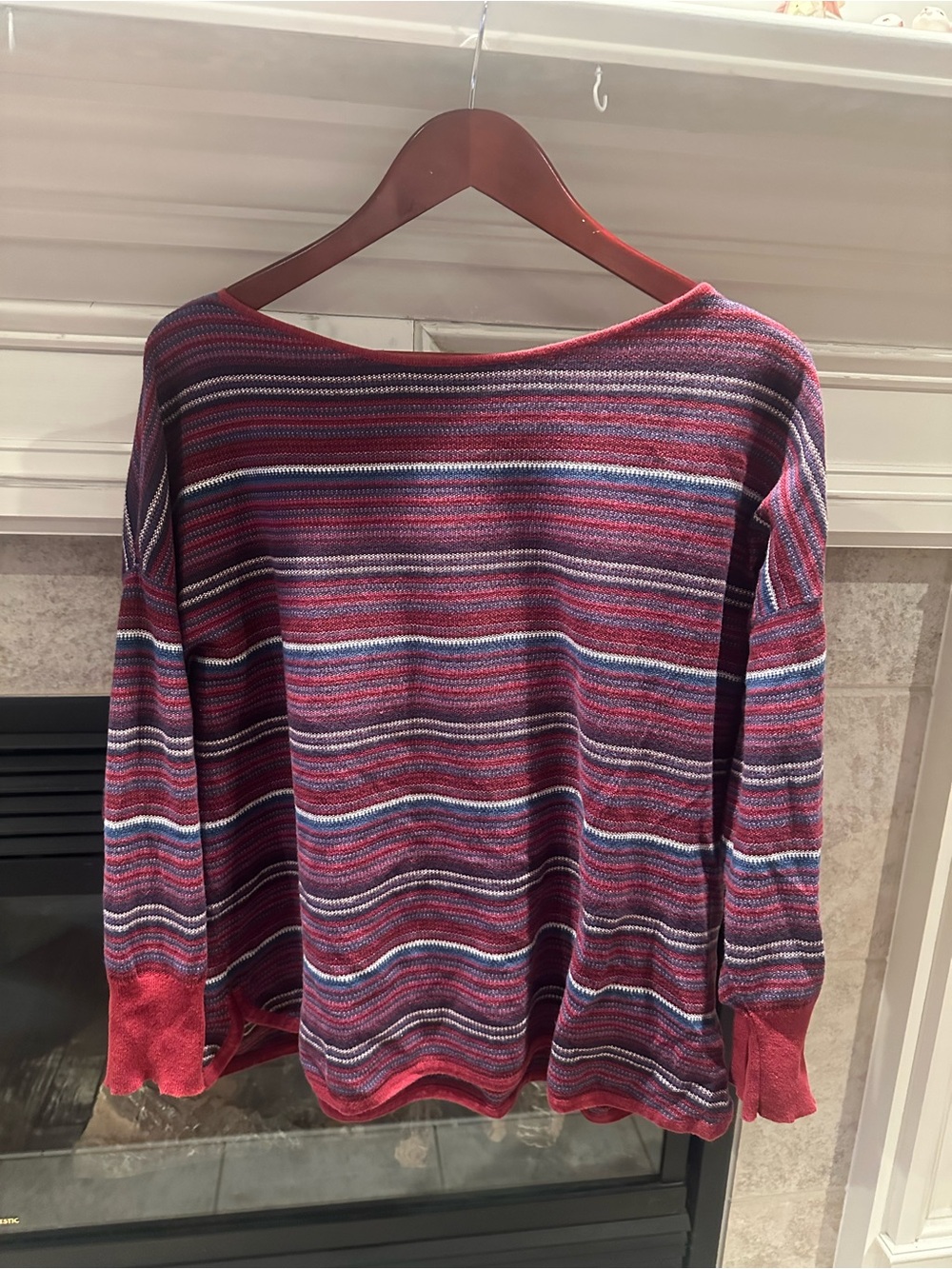 Chaps Striped Pullover Crew Neck Sweater in Burgundy, Navy & Cream